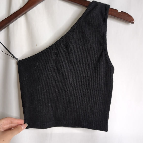 ZARA Asymmetrical Black Ribbed Crob Top, Size S - Picture 2 of 6